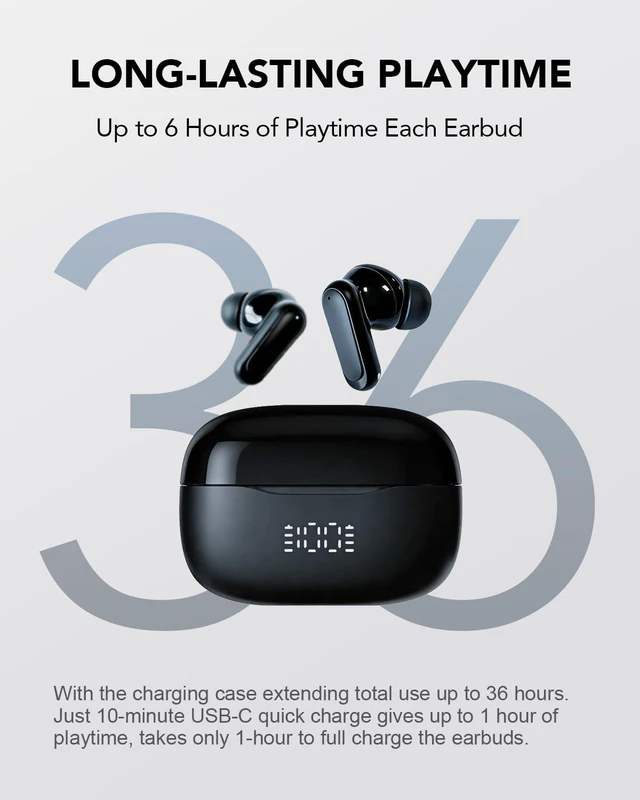 Alt view image 3 of 7 - T8 Wireless Ear Buds Bluetooth Headphones with Mic, LED Power Display Deep Bass Wireless Earbuds, Ergonomic in-Ear Headphones Wireless Comfortable Secure Fit, 36H Playtime Fast Charging