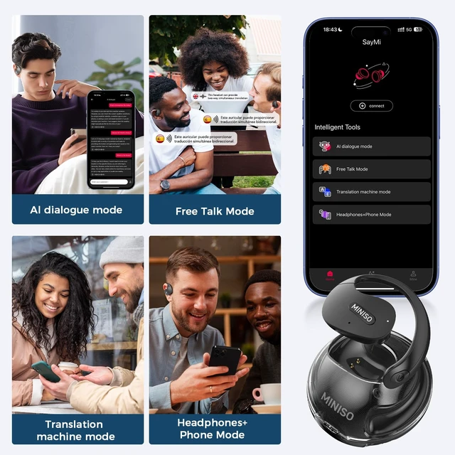 Alt view image 4 of 6 - X15 PRO Translation Earbuds Open Ear Headphone Bluetooth 5.4 OWS AI Headphones Support 148 Languages Wireless Ear Buds with Earhooks IPX5 Waterproof Bluetooth Blackwith AI