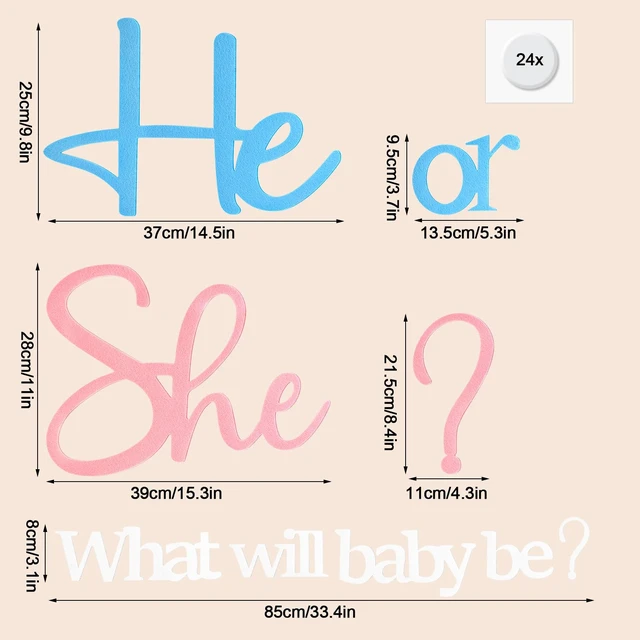 Alt view image 3 of 7 - He or She Gender Reveal Sign for Baby Shower Backdrop, Blue Pink Large Felt Letters for Gender Reveal Backdrop, Baby Shower Party Photo Props and Wall Decor