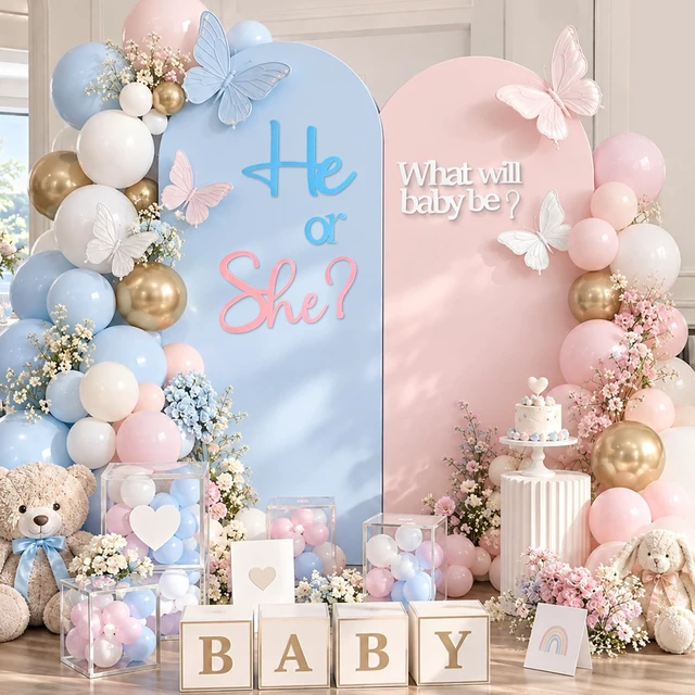 Alt view image 5 of 7 - He or She Gender Reveal Sign for Baby Shower Backdrop, Blue Pink Large Felt Letters for Gender Reveal Backdrop, Baby Shower Party Photo Props and Wall Decor