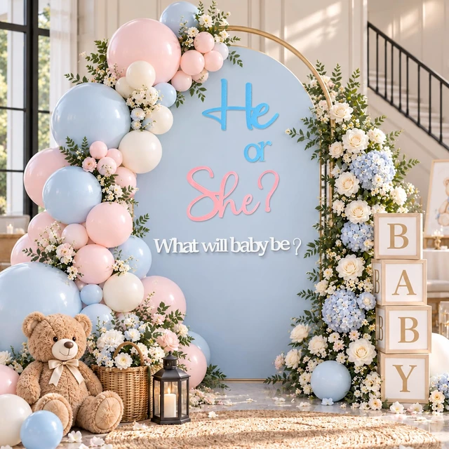 Alt view image 4 of 7 - He or She Gender Reveal Sign for Baby Shower Backdrop, Blue Pink Large Felt Letters for Gender Reveal Backdrop, Baby Shower Party Photo Props and Wall Decor