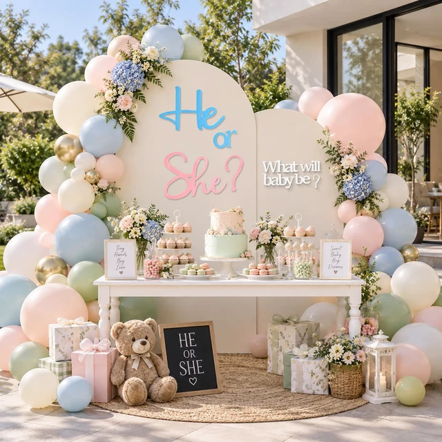 Alt view image 7 of 7 - He or She Gender Reveal Sign for Baby Shower Backdrop, Blue Pink Large Felt Letters for Gender Reveal Backdrop, Baby Shower Party Photo Props and Wall Decor