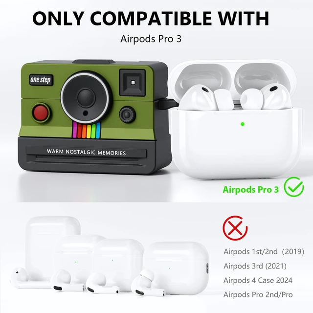 Alt view image 2 of 7 - Compatible with AirPods Pro 3 Case,2025 Silicone Cover Retro Camera Design Case,Carabiner & Cleaning Kit Included,Shock Resistant,Full Protection for AirPods Pro 3rd Generation