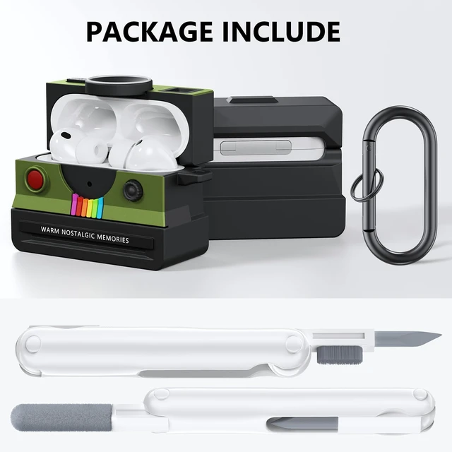 Alt view image 4 of 7 - Compatible with AirPods Pro 3 Case,2025 Silicone Cover Retro Camera Design Case,Carabiner & Cleaning Kit Included,Shock Resistant,Full Protection for AirPods Pro 3rd Generation