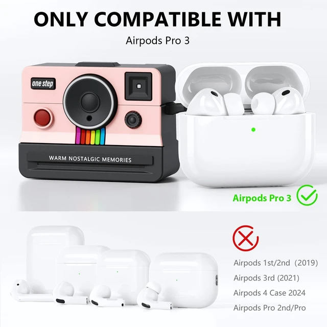 Alt view image 2 of 7 - Compatible with AirPods Pro 3 Case,2025 Silicone Cover Retro Camera Design Case,Carabiner & Cleaning Kit Included,Shock Resistant,Full Protection for AirPods Pro 3rd Generation