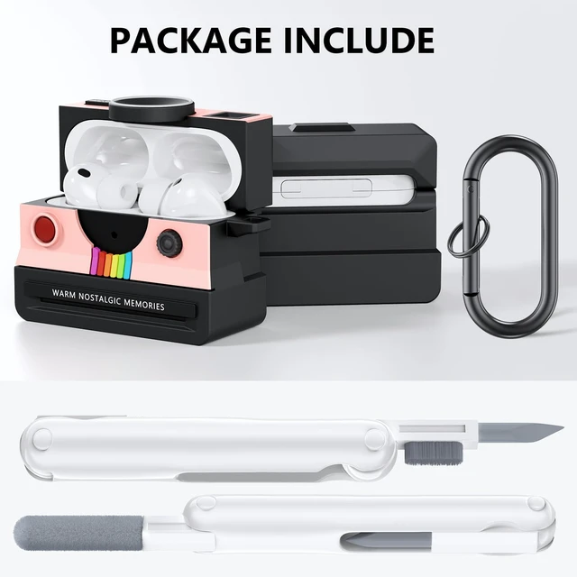 Alt view image 5 of 7 - Compatible with AirPods Pro 3 Case,2025 Silicone Cover Retro Camera Design Case,Carabiner & Cleaning Kit Included,Shock Resistant,Full Protection for AirPods Pro 3rd Generation