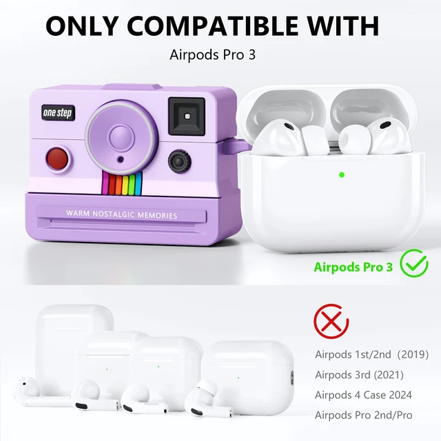 Alt view image 2 of 7 - Compatible with AirPods Pro 3 Case,2025 Silicone Cover Retro Camera Design Case,Carabiner & Cleaning Kit Included,Shock Resistant,Full Protection for AirPods Pro 3rd Generation