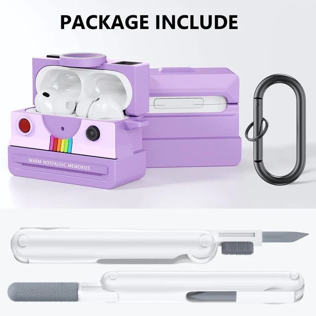 Alt view image 5 of 7 - Compatible with AirPods Pro 3 Case,2025 Silicone Cover Retro Camera Design Case,Carabiner & Cleaning Kit Included,Shock Resistant,Full Protection for AirPods Pro 3rd Generation