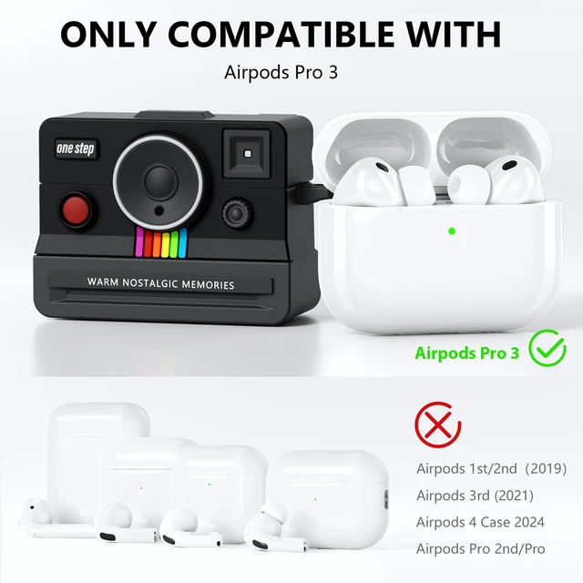 Alt view image 2 of 7 - Compatible with AirPods Pro 3 Case,2025 Silicone Cover Retro Camera Design Case,Carabiner & Cleaning Kit Included,Shock Resistant,Full Protection for AirPods Pro 3rd Generation