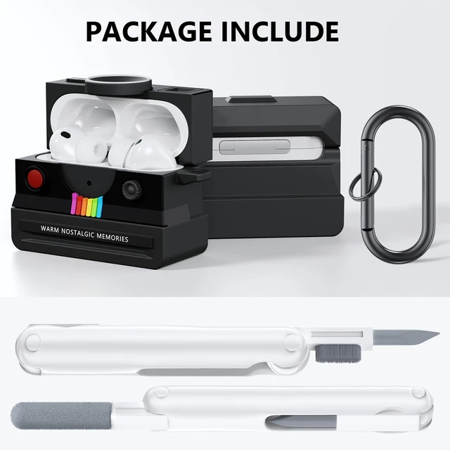 Alt view image 4 of 7 - Compatible with AirPods Pro 3 Case,2025 Silicone Cover Retro Camera Design Case,Carabiner & Cleaning Kit Included,Shock Resistant,Full Protection for AirPods Pro 3rd Generation