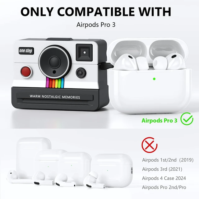 Alt view image 2 of 7 - Compatible with AirPods Pro 3 Case,2025 Silicone Cover Retro Camera Design Case,Carabiner & Cleaning Kit Included,Shock Resistant,Full Protection for AirPods Pro 3rd Generation