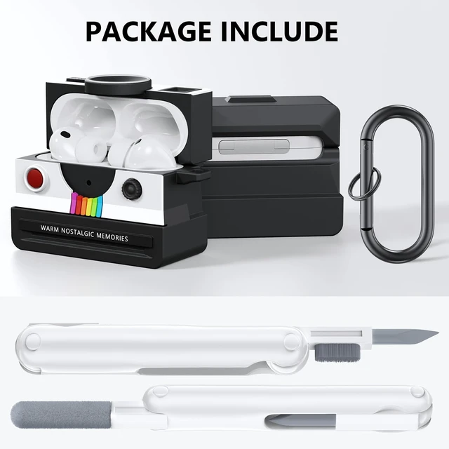 Alt view image 4 of 7 - Compatible with AirPods Pro 3 Case,2025 Silicone Cover Retro Camera Design Case,Carabiner & Cleaning Kit Included,Shock Resistant,Full Protection for AirPods Pro 3rd Generation