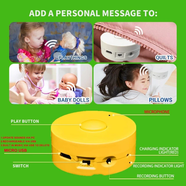 Alt view image 3 of 7 - 16 Minutes Voice Recorder, Record Custom Message for Crafts, Stuffed Bear, Baby Doll, and Pillow (Yellow)