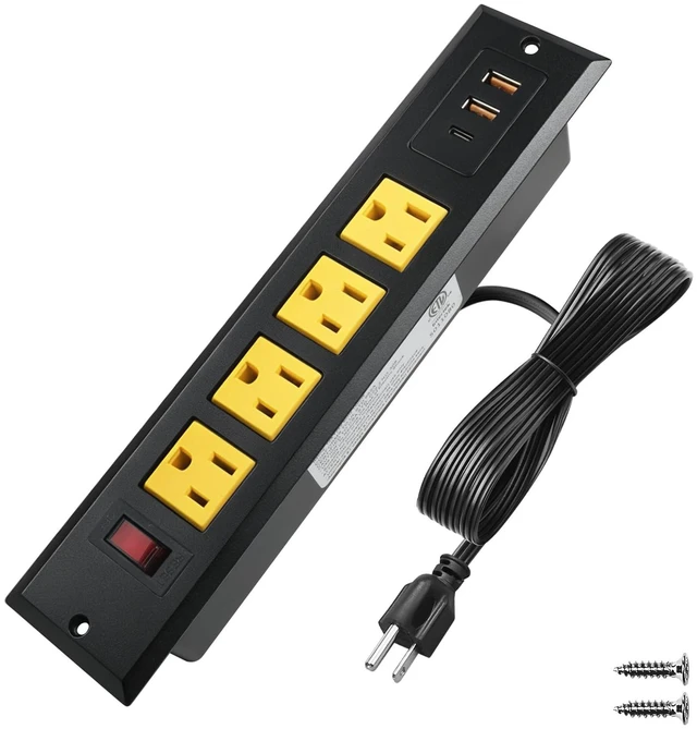 Main image of 20W Mountable Recessed Power Strip USB C Ports 4 Outlets Fast Charge 3 USB Flush Mount Power Socket Built in Multiple Protection for Desk Counter Workbench