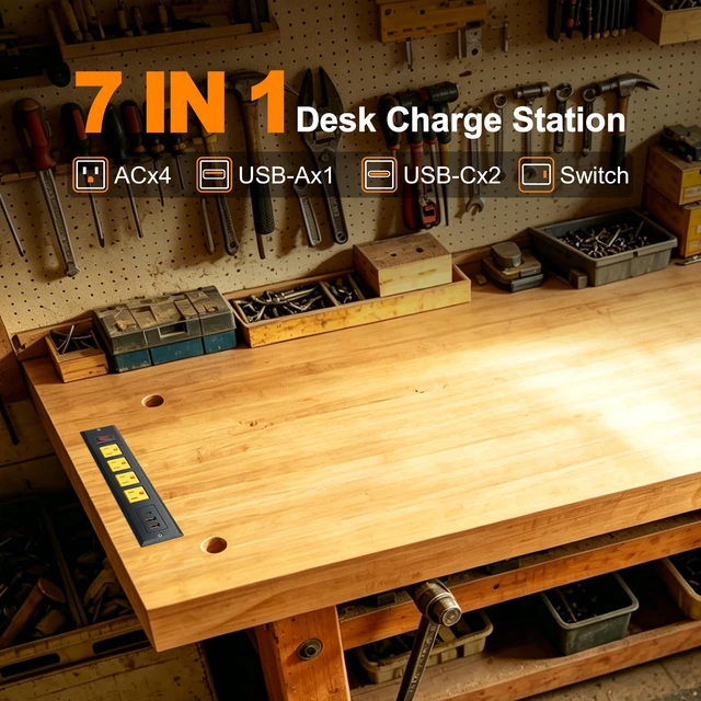 Alt view image 6 of 6 - 20W Mountable Recessed Power Strip USB C Ports 4 Outlets Fast Charge 3 USB Flush Mount Power Socket Built in Multiple Protection for Desk Counter Workbench