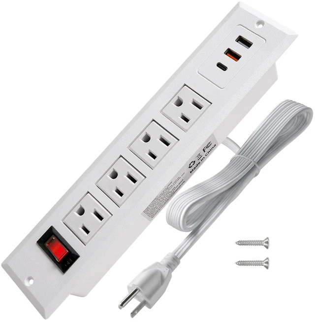 Main image of 20W Mountable Power Strip USB C Recessed Power Strip USB-C Fast Charge 4 Outlet 3 USB Multiple Protection Built in Conference Desk Counter Workbench for PC Home Electric Appliance White
