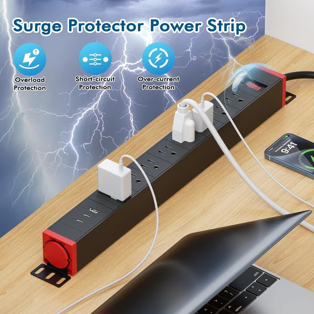 Alt view image 5 of 7 - 360° Rotating Mountable Power Strip with USB Ports, 8 Outlet Surge Protector Power Strips Wall Mount, Metal Heavy Duty Versatile Outlet with 6FT Power Cord,For Home Office Industrial Garage Commercial