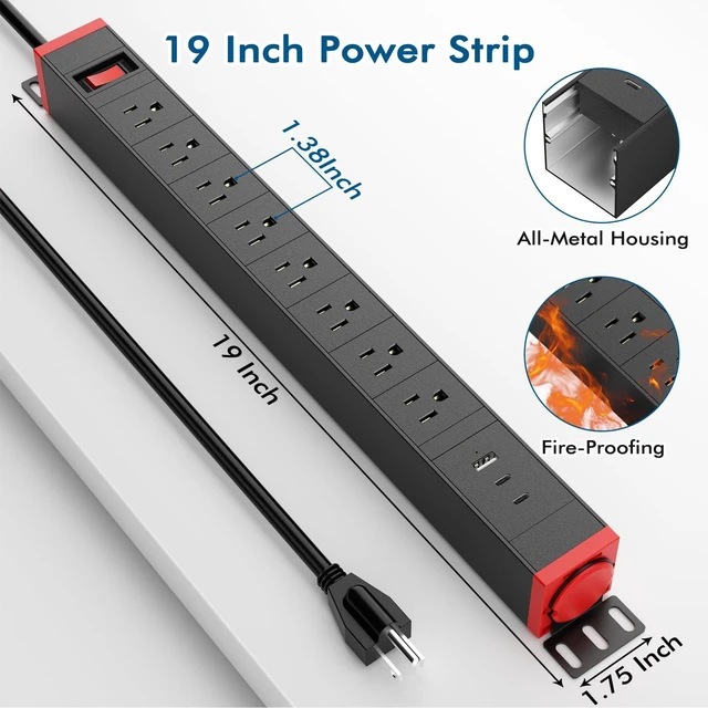 Alt view image 7 of 7 - 360° Rotating Mountable Power Strip with USB Ports, 8 Outlet Surge Protector Power Strips Wall Mount, Metal Heavy Duty Versatile Outlet with 6FT Power Cord,For Home Office Industrial Garage Commercial