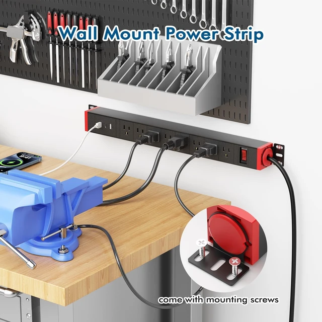 Alt view image 6 of 7 - 360° Rotating Mountable Power Strip with USB Ports, 8 Outlet Surge Protector Power Strips Wall Mount, Metal Heavy Duty Versatile Outlet with 6FT Power Cord,For Home Office Industrial Garage Commercial