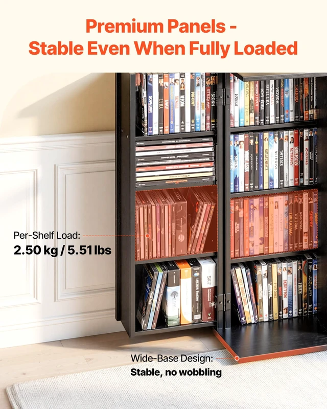 Alt view image 5 of 7 - Media Storage Cabinet, 4-Tier DVD Shelf Organizer, 24.02 x 14.49 x 33.31 in Multimedia Storage Organizer for CDs, DVDs, Books, Games, CD Shelf for Living Room, Home Office, Recording Room, Black