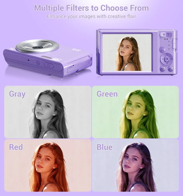 Alt view image 4 of 7 - Digital Camera, 2026 Upgraded FHD 4K Camera Digital with 16X Zoom, Small Portable Camera with 64GB Memory Card 2 Batteries, Compact Travel Digital Camera for Beginners Students Boys Girls