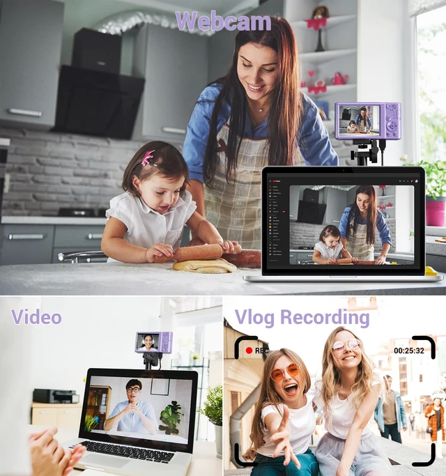 Alt view image 6 of 7 - Digital Camera, 2026 Upgraded FHD 4K Camera Digital with 16X Zoom, Small Portable Camera with 64GB Memory Card 2 Batteries, Compact Travel Digital Camera for Beginners Students Boys Girls