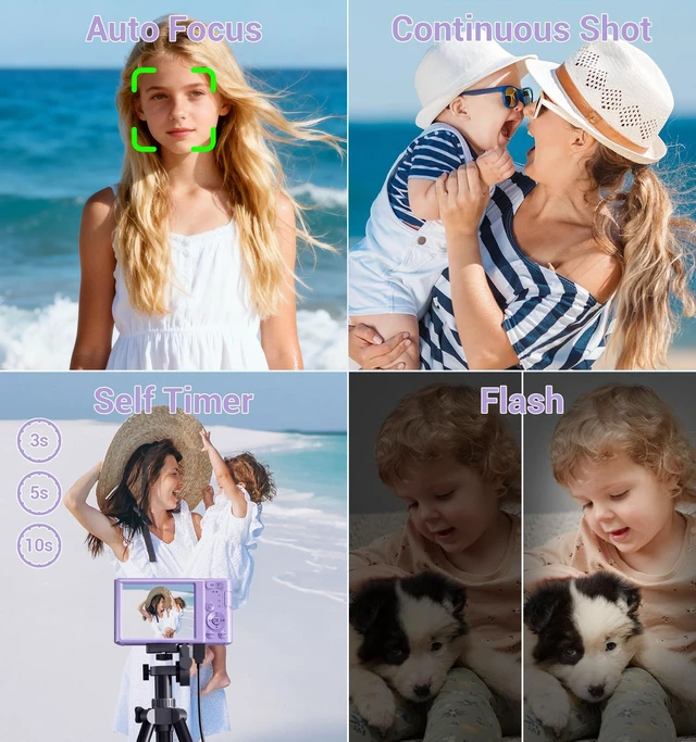 Alt view image 5 of 7 - Digital Camera, 2026 Upgraded FHD 4K Camera Digital with 16X Zoom, Small Portable Camera with 64GB Memory Card 2 Batteries, Compact Travel Digital Camera for Beginners Students Boys Girls
