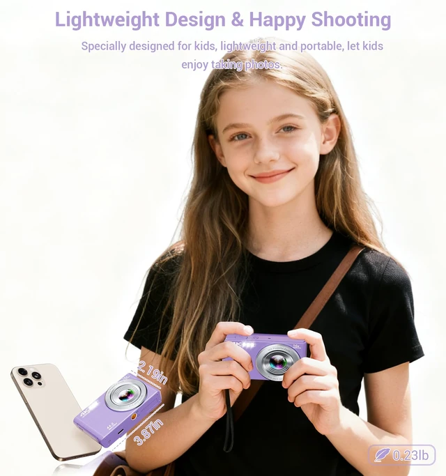 Alt view image 7 of 7 - Digital Camera, 2026 Upgraded FHD 4K Camera Digital with 16X Zoom, Small Portable Camera with 64GB Memory Card 2 Batteries, Compact Travel Digital Camera for Beginners Students Boys Girls