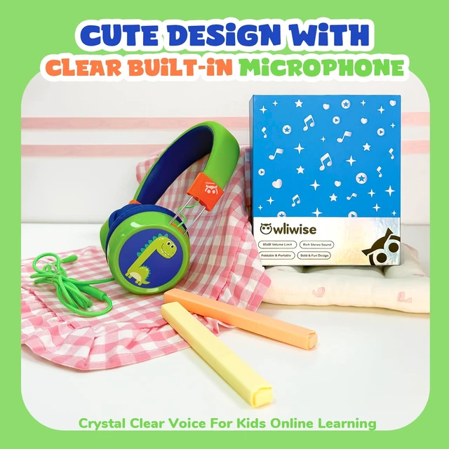 Alt view image 3 of 7 - Kids Headphones with Cord with Mic, 85/94dB Safe Volume Limit HD mic, over-ear foldable, 3.5mm for iPad, tablet/computer, Kids Wired Headphones for school, travel, boys girls Flare Series