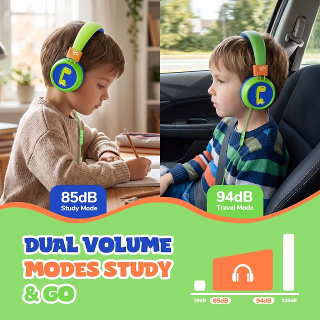 Alt view image 2 of 7 - Kids Headphones with Cord with Mic, 85/94dB Safe Volume Limit HD mic, over-ear foldable, 3.5mm for iPad, tablet/computer, Kids Wired Headphones for school, travel, boys girls Flare Series