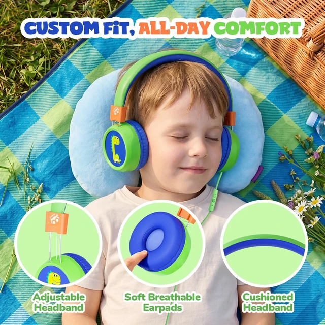Alt view image 4 of 7 - Kids Headphones with Cord with Mic, 85/94dB Safe Volume Limit HD mic, over-ear foldable, 3.5mm for iPad, tablet/computer, Kids Wired Headphones for school, travel, boys girls Flare Series