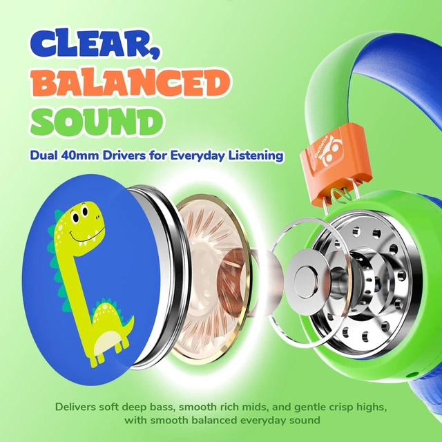 Alt view image 5 of 7 - Kids Headphones with Cord with Mic, 85/94dB Safe Volume Limit HD mic, over-ear foldable, 3.5mm for iPad, tablet/computer, Kids Wired Headphones for school, travel, boys girls Flare Series