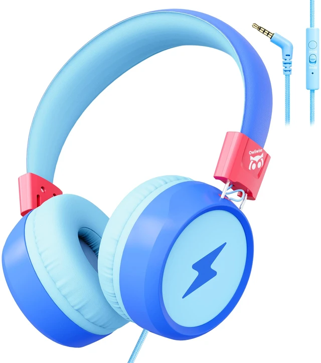 Main image of Kids Headphones with Cord with Mic, 85/94dB Safe Volume Limit HD mic, over-ear foldable, 3.5mm for iPad, tablet/computer, Kids Wired Headphones for school, travel, boys girls Flare Series
