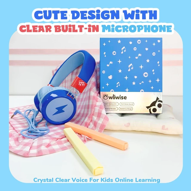 Alt view image 3 of 7 - Kids Headphones with Cord with Mic, 85/94dB Safe Volume Limit HD mic, over-ear foldable, 3.5mm for iPad, tablet/computer, Kids Wired Headphones for school, travel, boys girls Flare Series