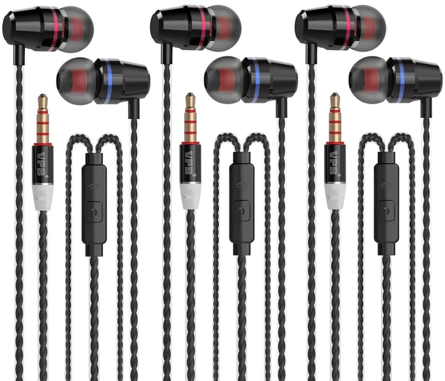 Main image of 3 Packs Metal Wired Earbuds with Microphone, Durable in-Ear Earphones for School, Deep Bass Clear Sound, Noise Isolating, Fits 3.5mm Jack iPhone iPad Samsung Google Devices (Black)