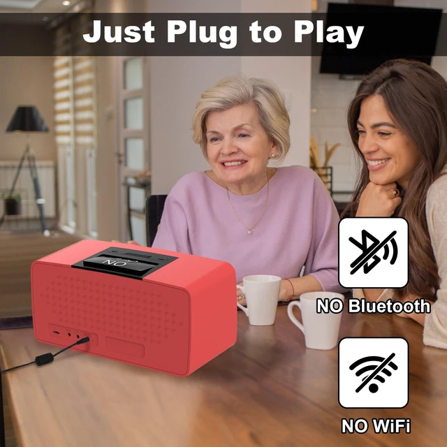 Alt view image 3 of 6 - Simple Music Player for Elderly, Easy Audiobook Player with 32GB TF Card & Card Reader for Dementia, Alzheimers, Visually Impaired, Low Vision Patients, Wired - Red