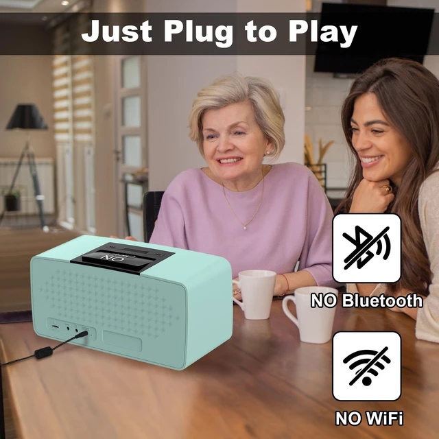 Alt view image 3 of 6 - Simple Music Player for Elderly, Easy Audiobook Player with 32GB TF Card & Card Reader for Dementia, Alzheimers, Visually Impaired, Low Vision Patients, Wired - Cyan
