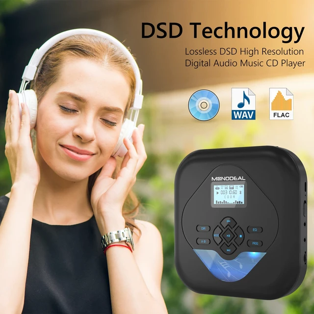 Alt view image 2 of 7 - CD Player Portable,Bluetooth Portable CD Player with Speakers Rechargeable Player for Car and Home,Small Anti-Skip Player with Dual Headphone Jacks,WAV/FLAC/MP3/CD Compatible