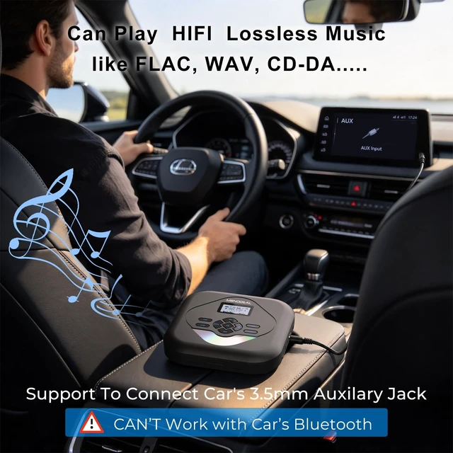 Alt view image 3 of 7 - CD Player Portable,Bluetooth Portable CD Player with Speakers Rechargeable Player for Car and Home,Small Anti-Skip Player with Dual Headphone Jacks,WAV/FLAC/MP3/CD Compatible