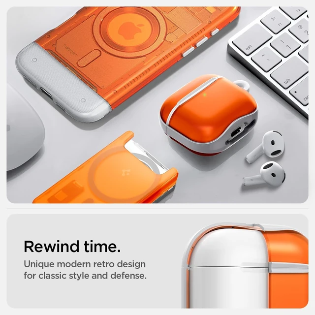 Alt view image 3 of 7 - Ultra Hybrid Classic C1 for AirPods 5 / AirPods 4 Case (2026/2024) Retro Design Inspired by Apple iMacG3, Case Cover with Carabiner Key Chain, Tangerine