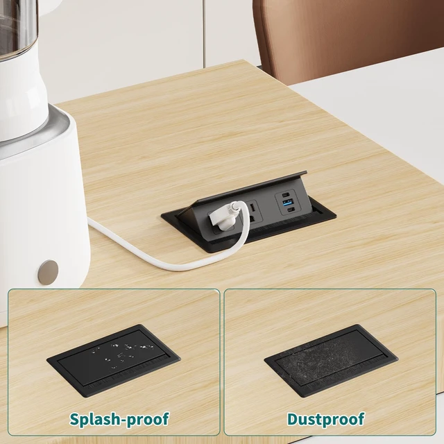 Alt view image 6 of 7 - Recessed Power Strip with USB C 20W, Flush Mount Power Outlet with 2 AC Outlets 3 USB Ports, Desktop Charging Station for Nightstand Furniture Conference Table, Black