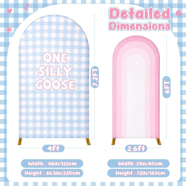 Alt view image 2 of 7 - 2 Pcs 7.2ft 6ft One Silly Goose Arch Backdrop Cover,Pink Blue,Elegant Gingham, One Silly Goose Backdrop, Vintage, Farm, Stretchy Fabric, Farmhouse, Birthday Baby Shower Wedding Party Decoration