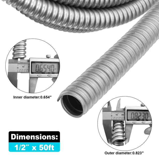 Alt view image 2 of 7 - 1/2 inch x50ft Flexible Electrical Conduit - Galvanized Steel Greenfield Flex Metal Conduit for Exposed Wiring, AC Connections & Industrial Cable Protection