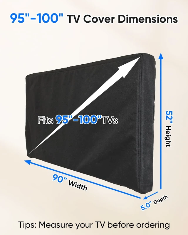 Alt view image 2 of 7 - Outdoor TV Cover 95-100 inch with Zipper,Weatherproof Cover Size 90" W x 52" H Waterproof for Outside Flat Screen TVs, Soft Non Scratch Interior,600D Thick Fabric Protector-Black