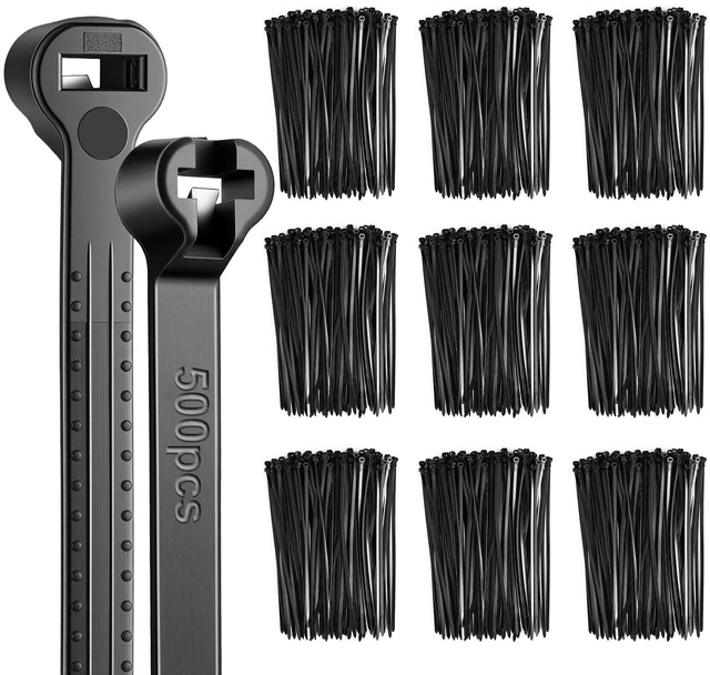 Main image of 7 Inch 500 Pcs Black Zip Tie Cable Tie with Metal Tooth Self Locking Nylon Cable Zip Ties, 50 Lbs Tensile Strength, UV Resistant Wire Wraps Multi Purpose for Industrial Indoor Outdoor Use