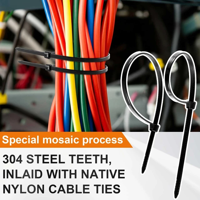 Alt view image 5 of 7 - 7 Inch 500 Pcs Black Zip Tie Cable Tie with Metal Tooth Self Locking Nylon Cable Zip Ties, 50 Lbs Tensile Strength, UV Resistant Wire Wraps Multi Purpose for Industrial Indoor Outdoor Use