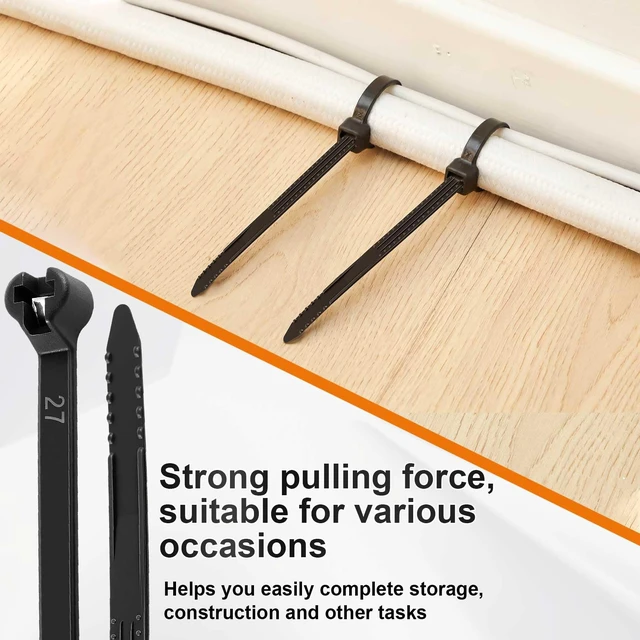 Alt view image 6 of 7 - 7 Inch 500 Pcs Black Zip Tie Cable Tie with Metal Tooth Self Locking Nylon Cable Zip Ties, 50 Lbs Tensile Strength, UV Resistant Wire Wraps Multi Purpose for Industrial Indoor Outdoor Use