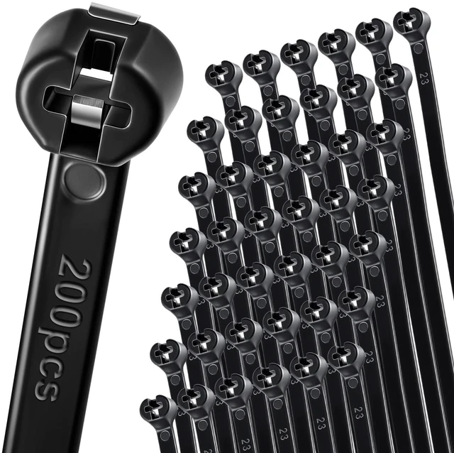 Main image of 15 Inch 200 Pcs Black Zip Tie Cable Tie with Metal Tooth Self Locking