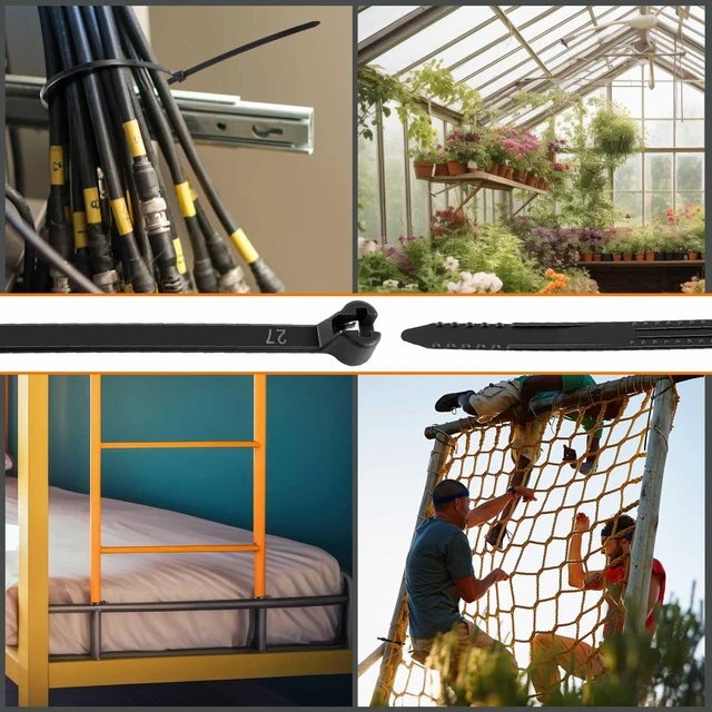 Alt view image 7 of 7 - 7 Inch 500 Pcs Black Zip Tie Cable Tie with Metal Tooth Self Locking Nylon Cable Zip Ties, 50 Lbs Tensile Strength, UV Resistant Wire Wraps Multi Purpose for Industrial Indoor Outdoor Use