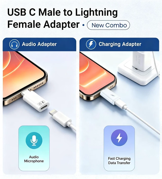Alt view image 2 of 7 - USB C to Lightning Adapter for Headphone Audio & Fast Charging (New Set) 2 PACK Lightning Female to USB C Male Adapter, 1 x Audio Adapter for iPhone, 1 x Fast Charge Adapter Support Data Transfer